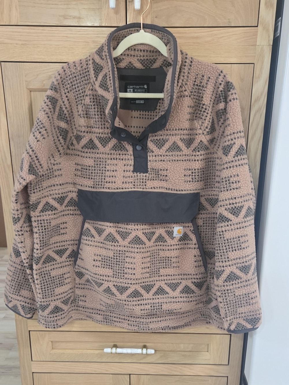 Carhartt Women’s Zip-Up Fleece Pullover - Tan & Dark Gray